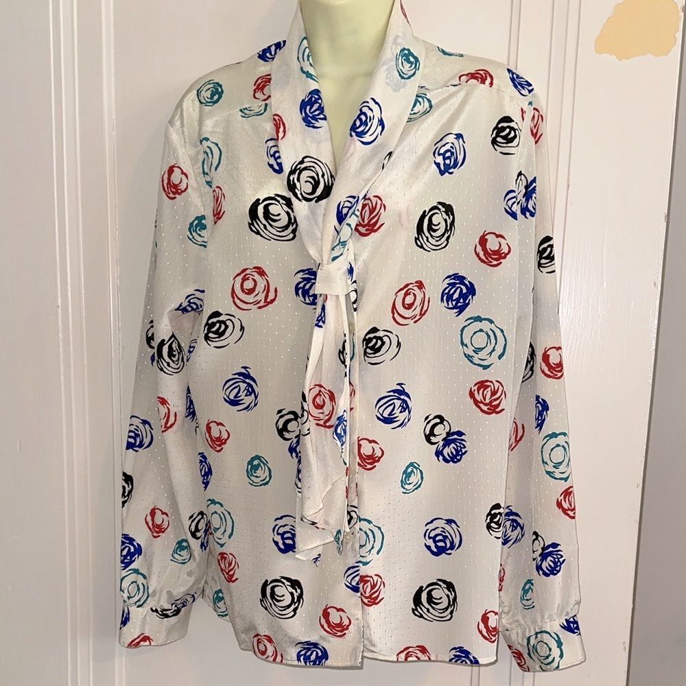 Vintage 70s/80s Haberdashery‎ Cream Multi Color Floral Long Sleeve Blouse
